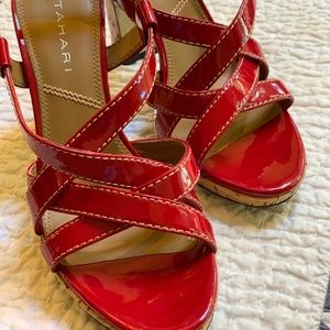 Tahari DIVA Red Patent high heeled sandals 7.5 M